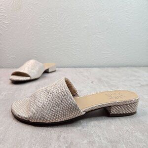 Naturalizer Mule Sandal 7.5 Metallic Woven Dressy Slip On Low Heel Open Toe Shoe